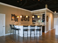 yerke floors engineered hand-scraped oak floor basement bar installation